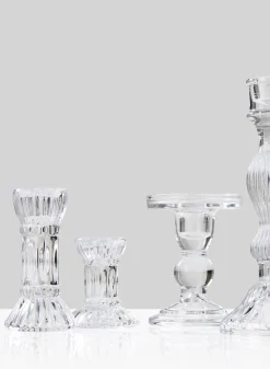 3in Tall Fluted Glass Candlestick, Set of 6