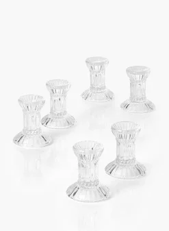 3in Tall Fluted Glass Candlestick, Set of 6