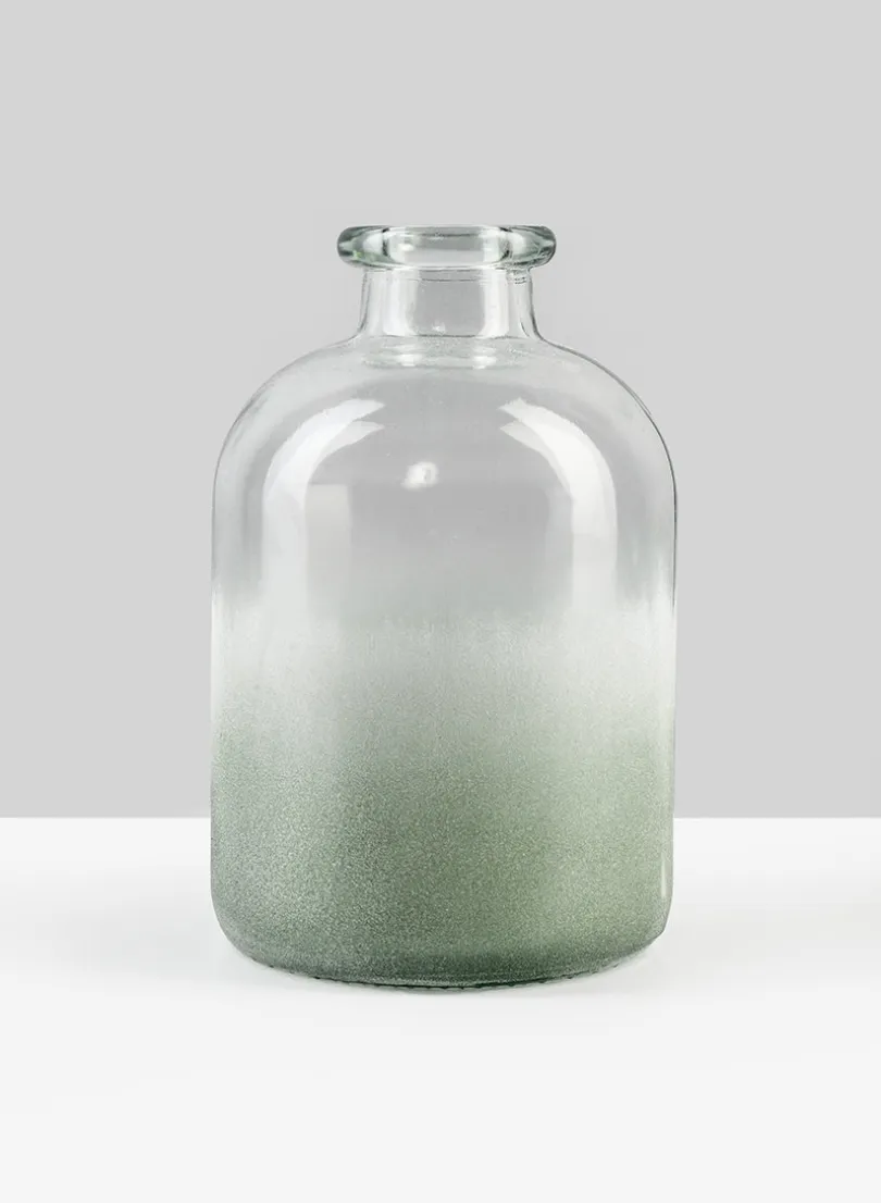 6.5in Tall Frost Sea Glass Green Bottle Vase