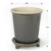 7in Tall Glazed Gray Ceramic Pot & Saucer