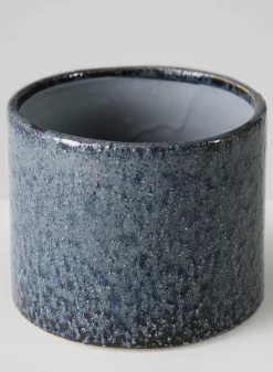 4.5in Tall Glaze Old Blue Ceramic Cylinder Vase