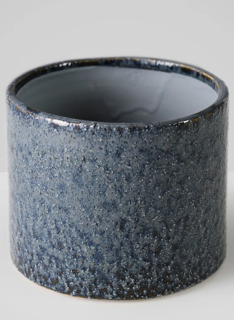 4.5in Tall Glaze Old Blue Ceramic Cylinder Vase