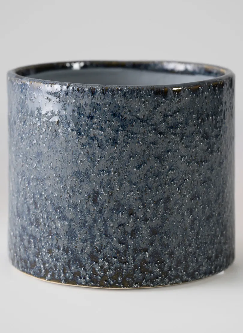 4.5in Tall Glaze Old Blue Ceramic Cylinder Vase