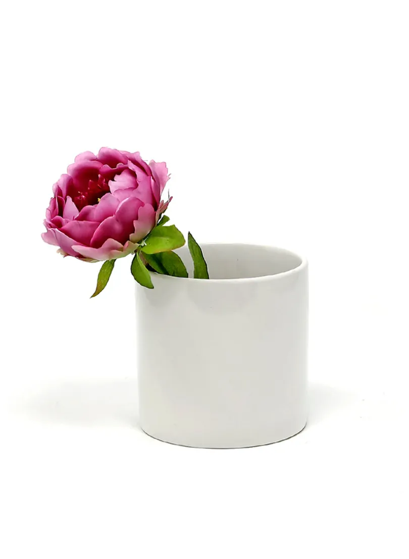 4in Tall Gloss White Ceramic Cylinder
