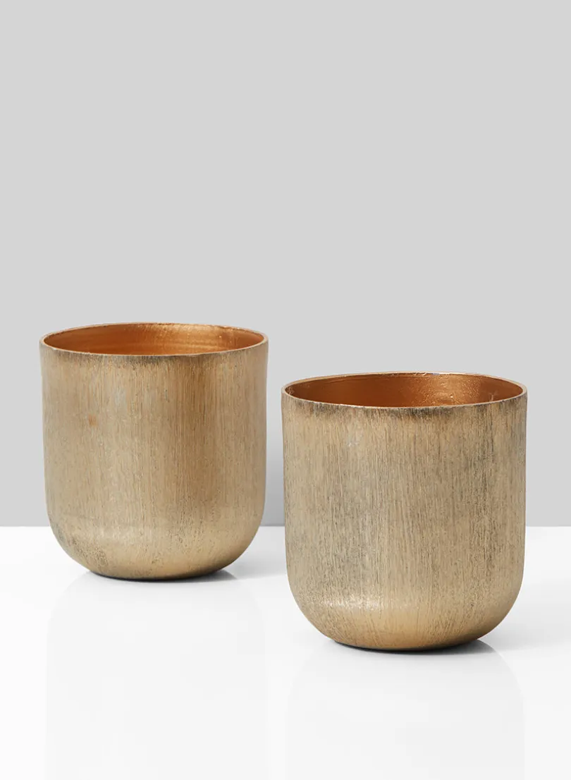 4in Tall Gold Aluminum Vase, Set of 2