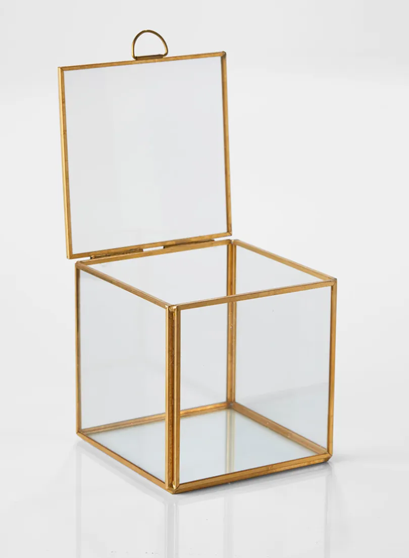 4in Tall Gold Antique Glass Box (With Lid)