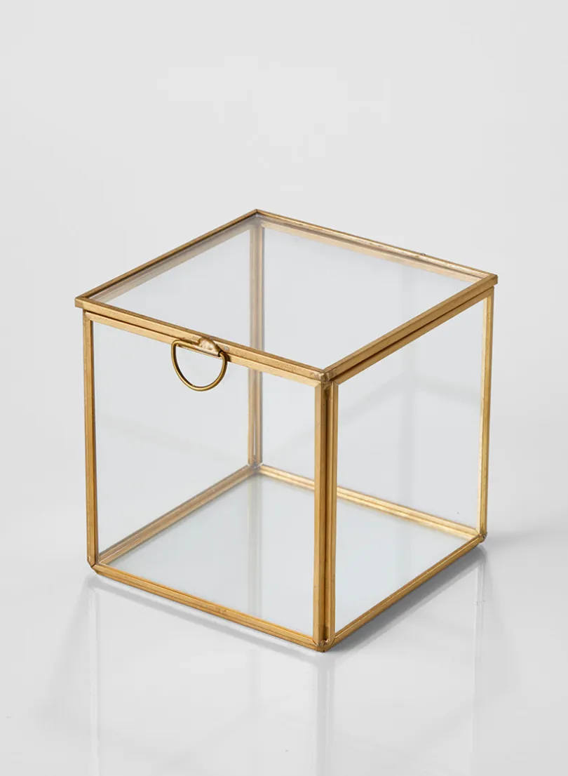 4in Tall Gold Antique Glass Box (With Lid)
