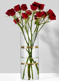 10in Tall Gold Band Round Glass Vase