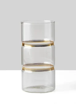 8in Tall Gold Band Round Glass Vase
