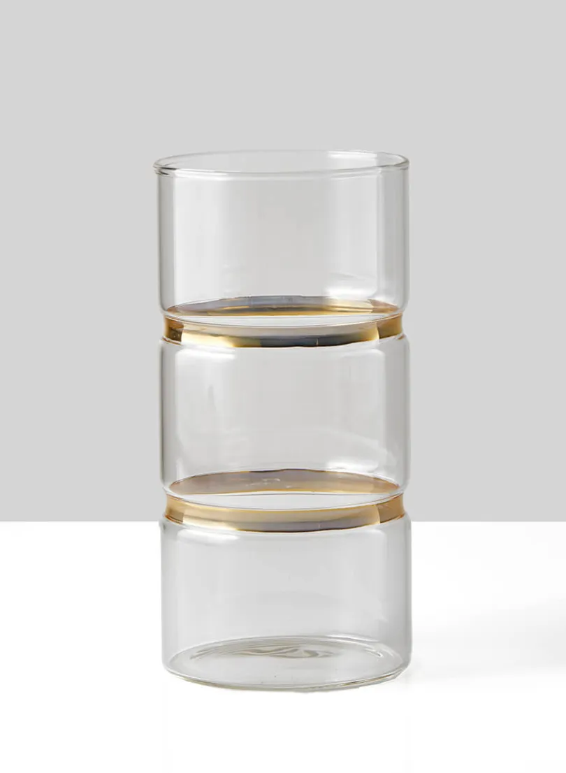 8in Tall Gold Band Round Glass Vase
