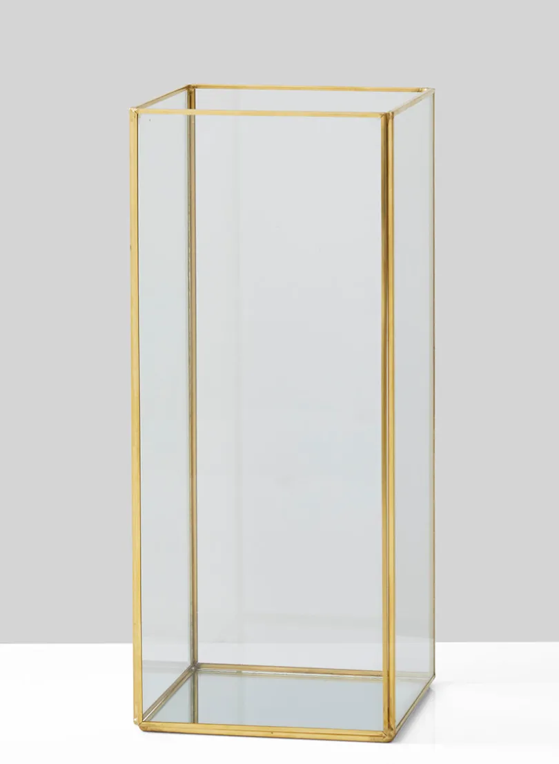 12in Tall Gold Candle Holder With Mirror Bottom