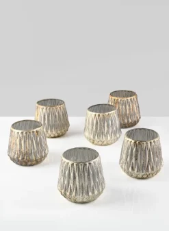 3.5in Tall Gold Diamond Glass Tea Light Holder, Set of 6