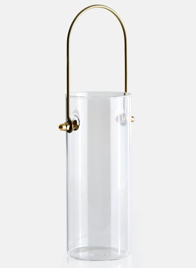 6in Tall Gold Handle Glass Vase