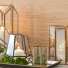 4in Tall Gold Hexagon Glass Tea Light Holder