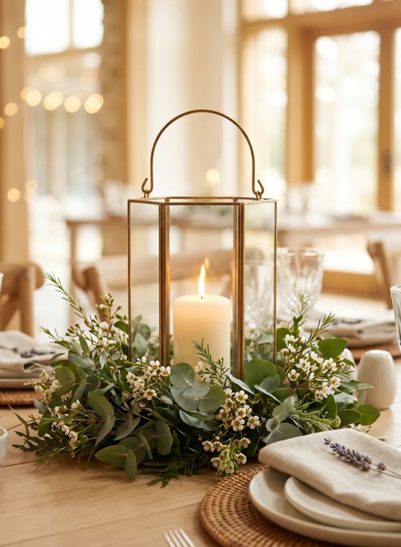 8in Tall Gold Hexagon Lantern
