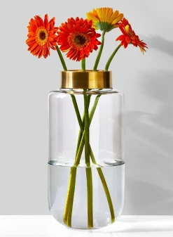 14in Tall Gold Mouth Jar Glass Vase