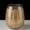 9in Tall Gold Palm Etched Glass Holder