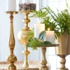 10.5in Tall Gold Pedestal Pillar Plate Candleholder