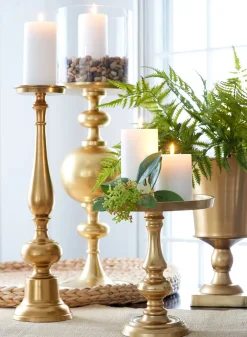 10.5in Tall Gold Pedestal Pillar Plate Candleholder