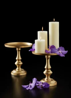10.5in Tall Gold Pedestal Pillar Plate Candleholder