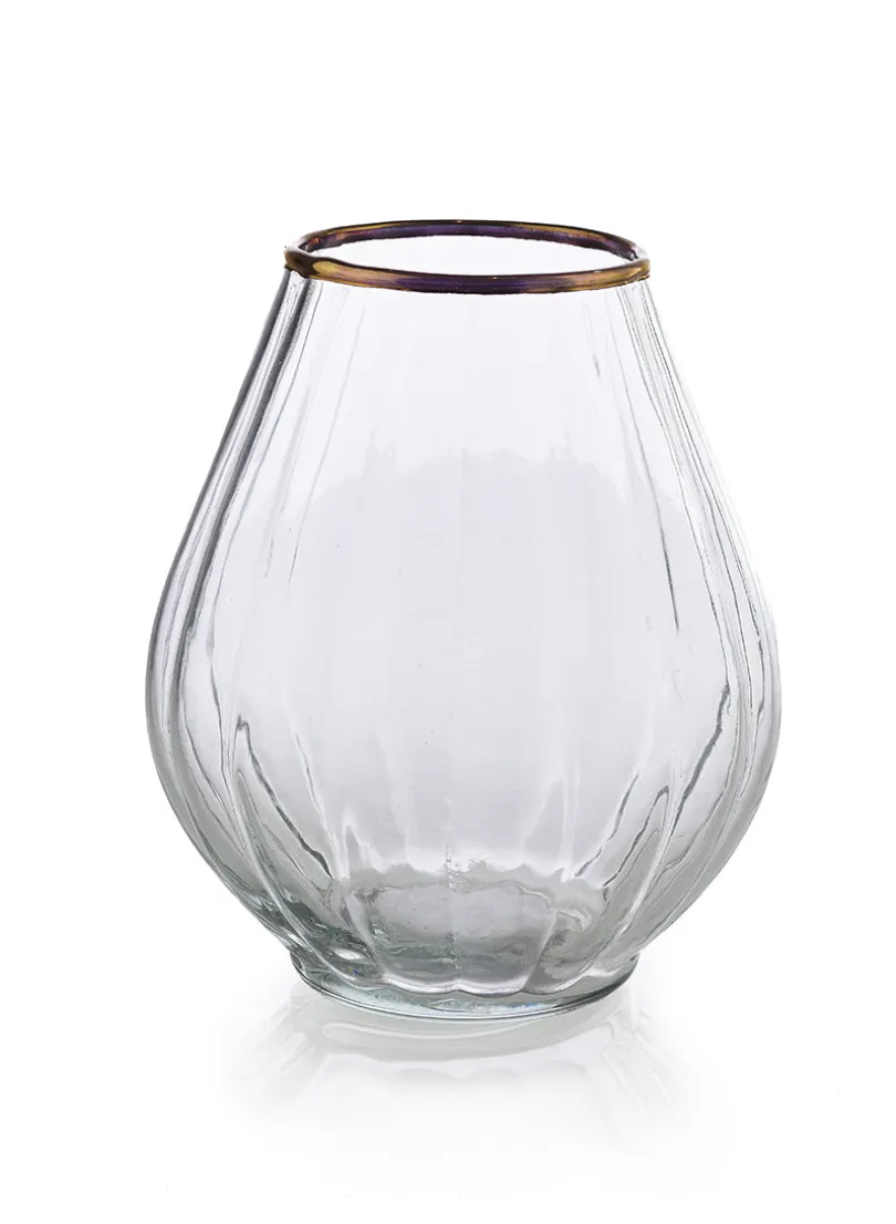 6in Tall Gold Rim Balloon Glass Vase