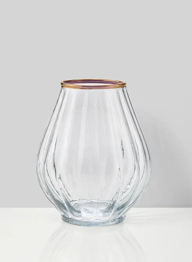 6in Tall Gold Rim Balloon Glass Vase