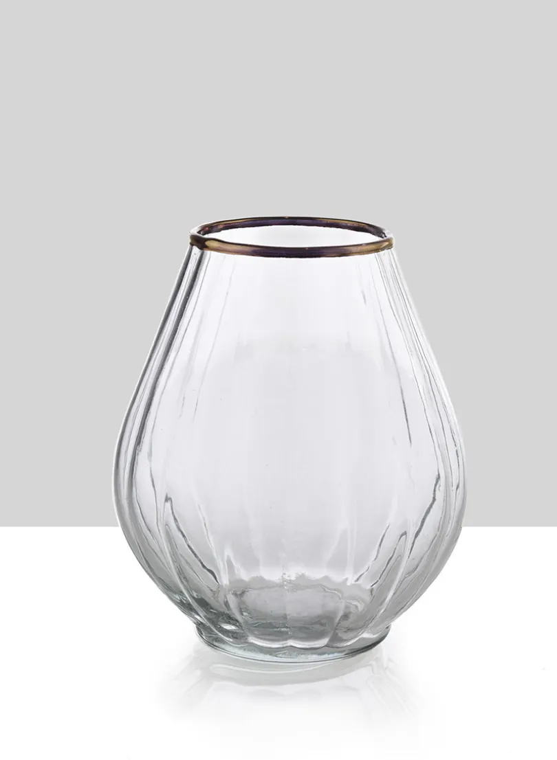 6in Tall Gold Rim Balloon Glass Vase