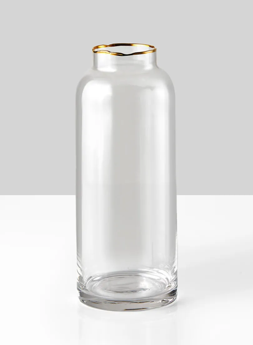 9in Tall Gold Rim Glass Bottle Vase