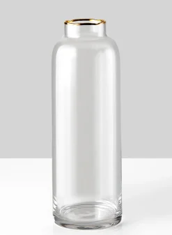 11.5in Tall Gold Rim Glass Vase, Small Mouth