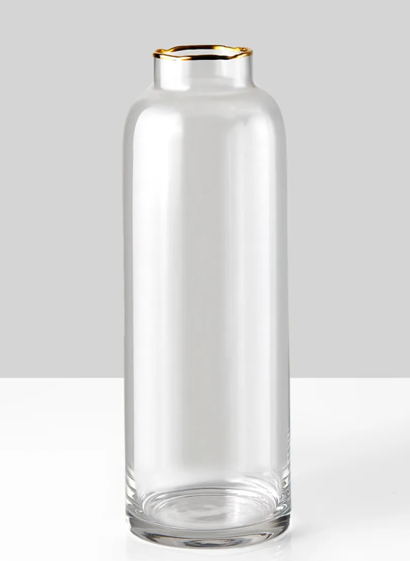 11.5in Tall Gold Rim Glass Vase, Small Mouth