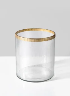 5.5in Tall Gold Rim Ribbed Glass Candle Hurricane