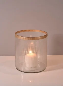 5.5in Tall Gold Rim Ribbed Glass Candle Hurricane
