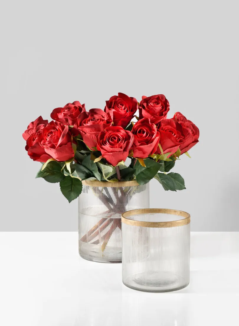 5.5in Tall Gold Rim Ribbed Glass Candle Hurricane