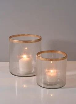 5.5in Tall Gold Rim Ribbed Glass Candle Hurricane
