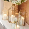 12in Tall Gold Trapezoid Lantern