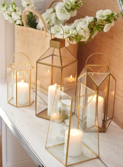 12in Tall Gold Trapezoid Lantern