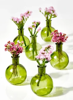4in Tall Green Ball Bud Glass Vase