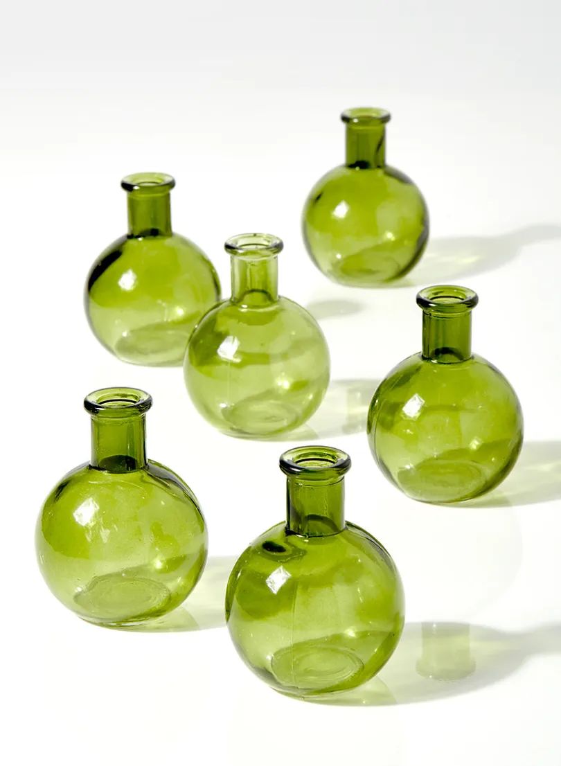 4in Tall Green Ball Bud Glass Vase