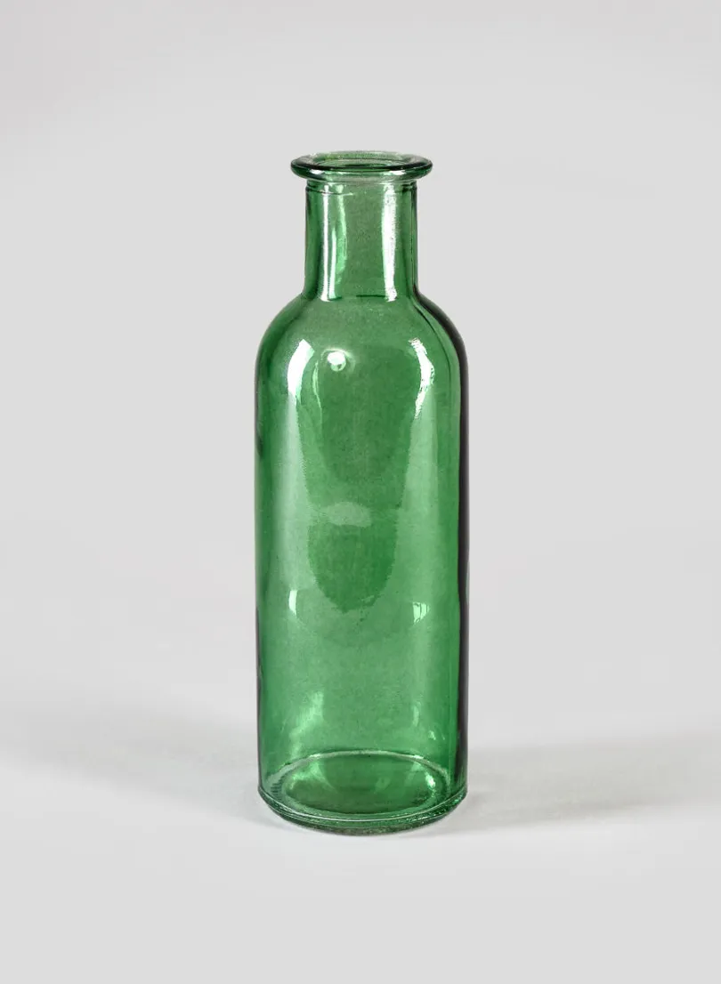 6.5in Tall Green Glass Bottle Bud Vases, Set of 6