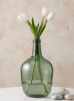 12in Tall Green Glass Bottle Vase