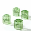 2.25in Tall Green Pleated Glass Tea Light Holder, Set of 4