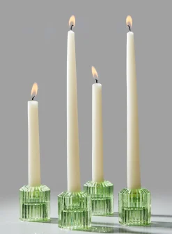 2.25in Tall Green Pleated Glass Tea Light Holder, Set of 4