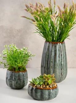 11in Tall Grey Glazed Leif Ceramic Vase