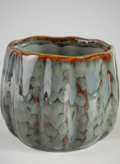 4.5in Tall Grey Glazed Leif Ceramic Cachepot
