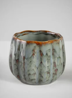 4.5in Tall Grey Glazed Leif Ceramic Cachepot