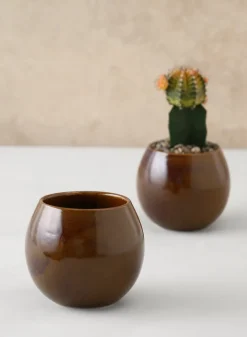 3.25in Tall Guan Oxblood Mini Ceramic Pots, Set of 2