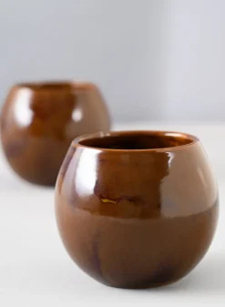 3.25in Tall Guan Oxblood Mini Ceramic Pots, Set of 2