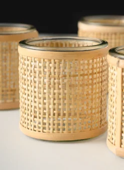 3in Tall Haiphong Cane Weaved Glass Cylinder, Set of 4
