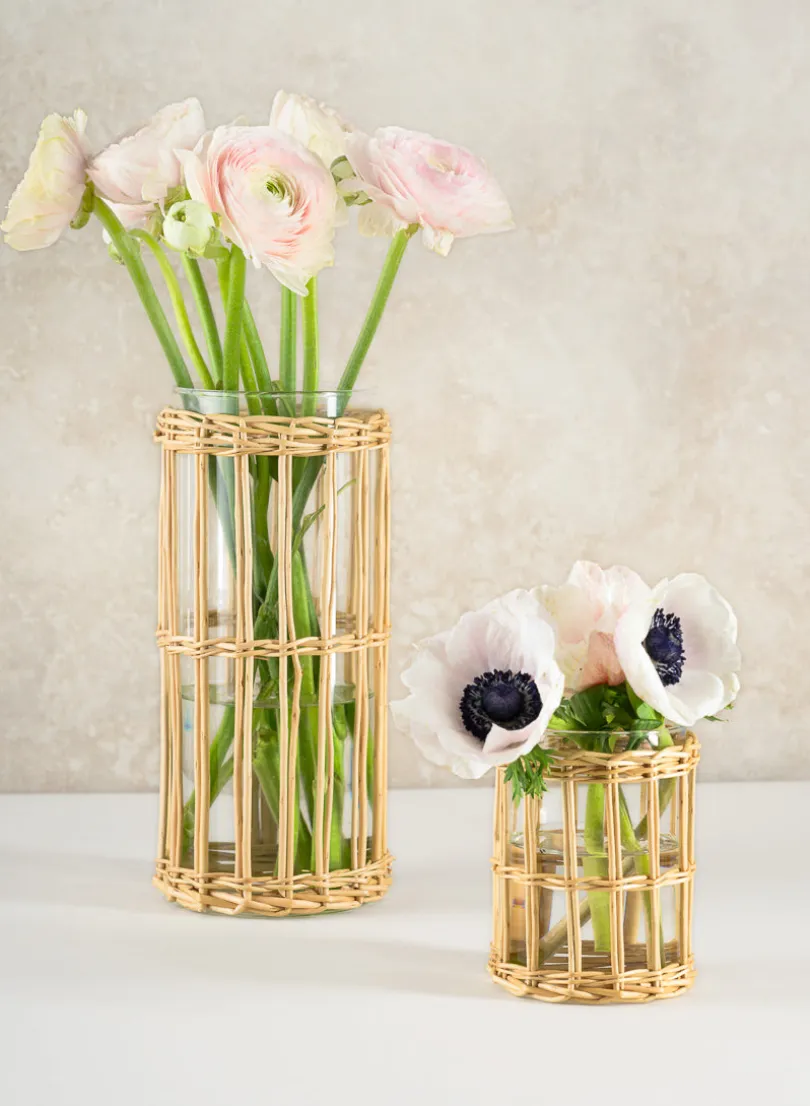 10in Tall Halong Cane Weaved Glass Cylinder