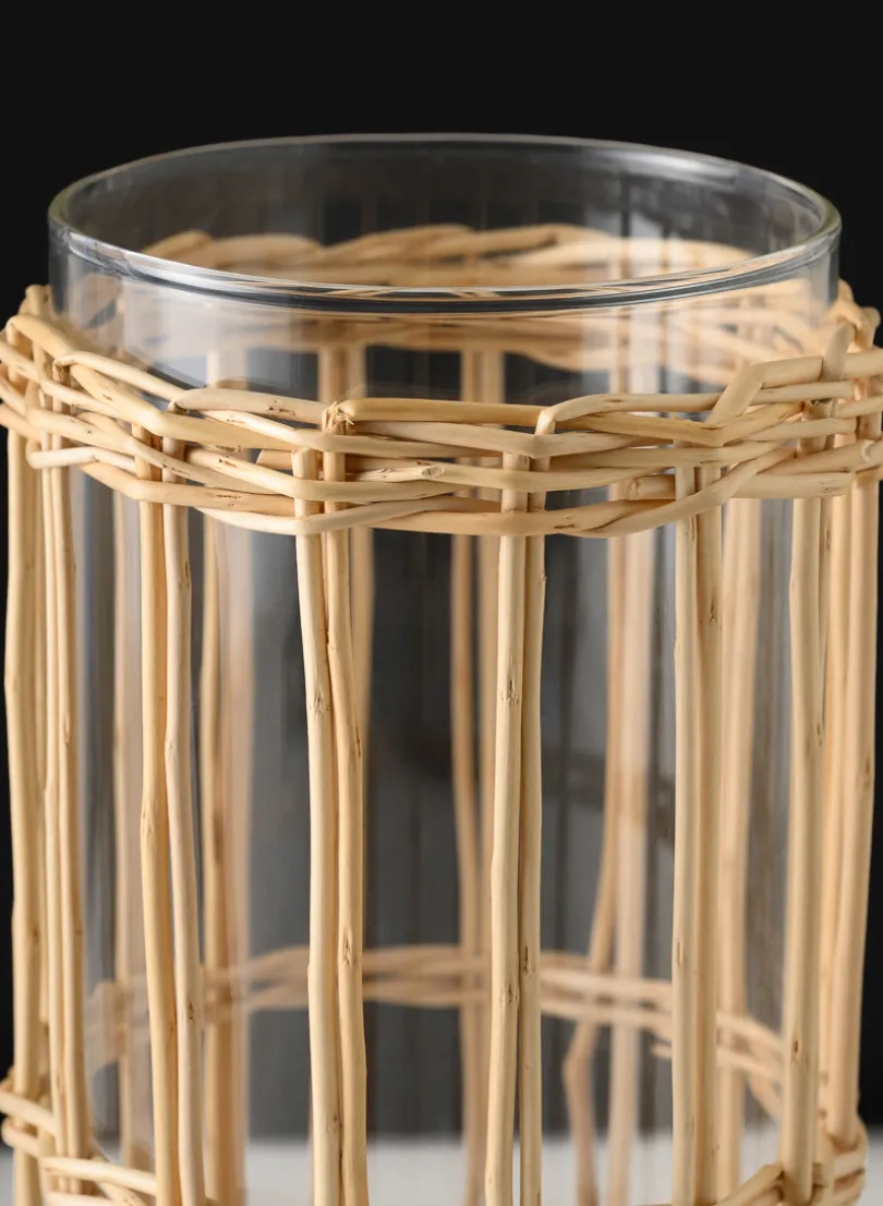 10in Tall Halong Cane Weaved Glass Cylinder